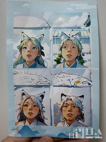 새로도원 팝업스토어 'AI 포토부스'에서 촬영하면 네 가지 ‘새로 구미’ 캐릭터로 바뀐 일러스트가 출력된다. [사진=박달님 기자]