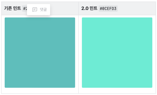 (좌)기존 브랜드 컬러 대비 (우)리브랜딩한 민트색이 더 밝다. [사진=우아한형제들 제공]