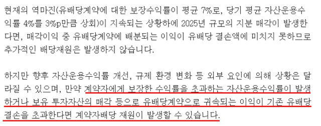 지난해 말 사업보고서 중 유배당 계약 관련 공시 내용 일부. [사진=금융감독원 전자공시시스템 캡처]