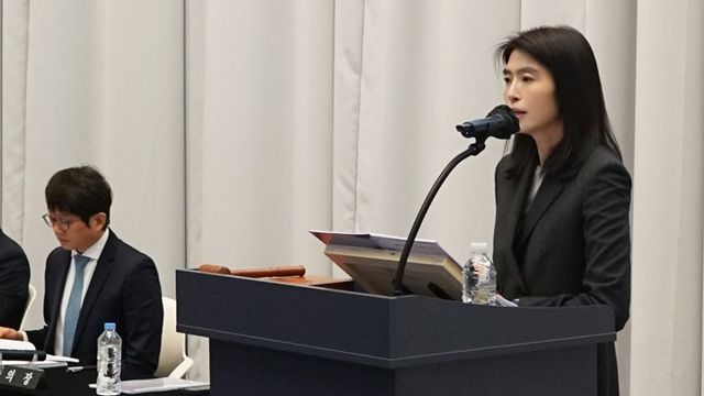 카카오 정신아 대표이사가 26일 진행된 '제 31기 정기 주주총회'에서 발언을 하고 있다. [사진=카카오 제공]