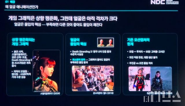 NDC 26에서 강연된 얼굴 애니메이션 강연 내용. [사진=송진원 기자]