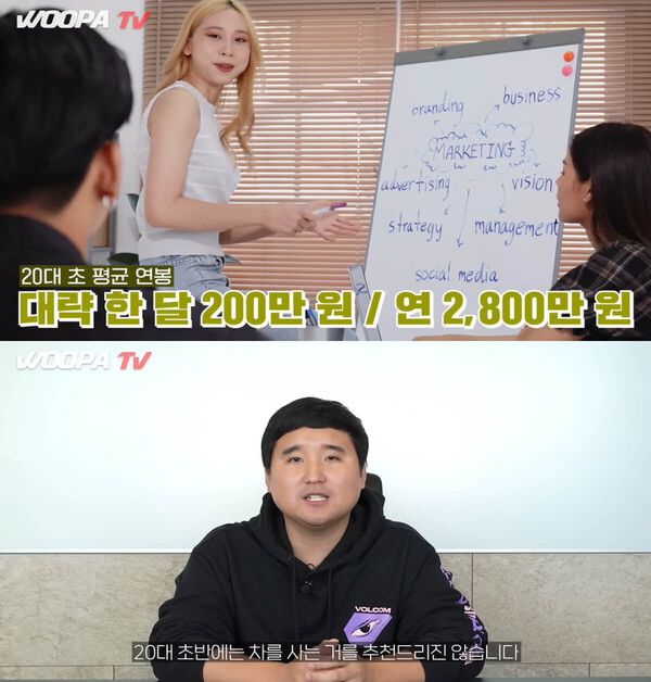 사진=유튜브 채널 '우파푸른하늘Woopa TV' (유투버 우파가 연령별 차량을 추천하고 있다)