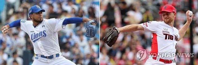 오는 25일 대구 삼성라이온즈파크에서 열리는 프로야구 포스트시즌 한국시리즈 3차전 선발로 맞대결을 펼치는 삼성 레예스(왼쪽)와 KIA 라우어. 2024.10.24 [연합뉴스 자료사진] / 사진 = 연합뉴스