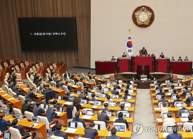 우원식 국회의장이 14일 오후 국회 본회의에서 윤석열 대통령 탄핵소추안을 가결하고 있다. 2024.12.14 / 사진 = 연합뉴스