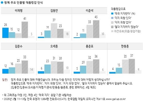 주요 인물별 인식[한국갤럽 제공. 재판매 및 DB 금지] / 사진 = 연합뉴스