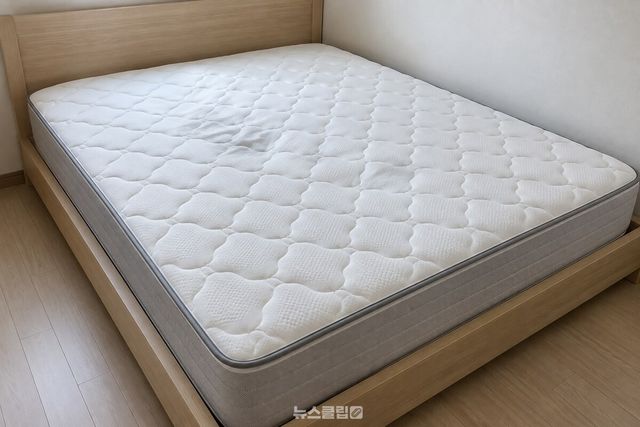 침구를 걷은 매트리스 윗면에 어깨와 엉덩이가 닿는 자리만 옅게 눌려 있다. / 기사 이해를 돕기 위한 생성형 이미지