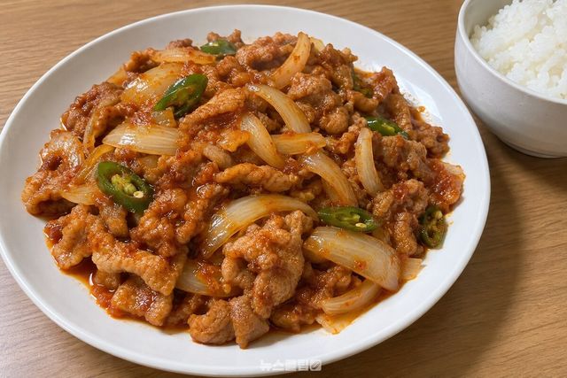 접시에 담긴 완성된 제육볶음 / 기사 이해를 돕기 위한 생성형 이미지
