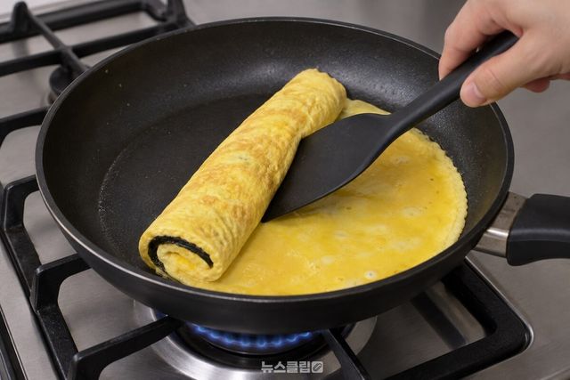 조미김을 올린 계란을 한쪽 끝부터 주걱으로 말아 가는 모습. / 기사 이해를 돕기 위한 생성형 이미지
