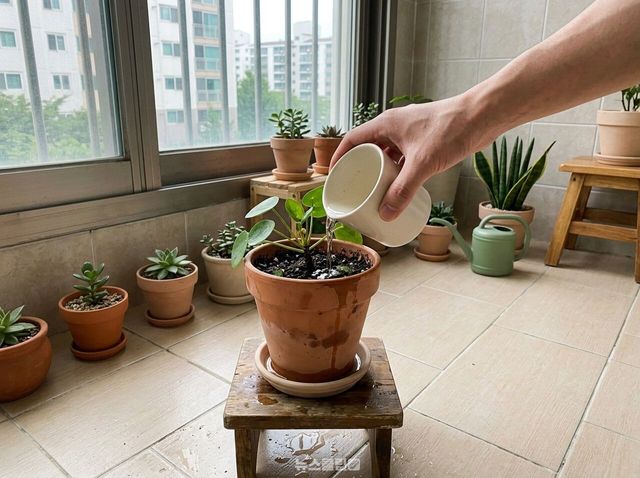 화분에 물 주는 모습 / 기사 이해를 돕기 위한 Ai 이미지