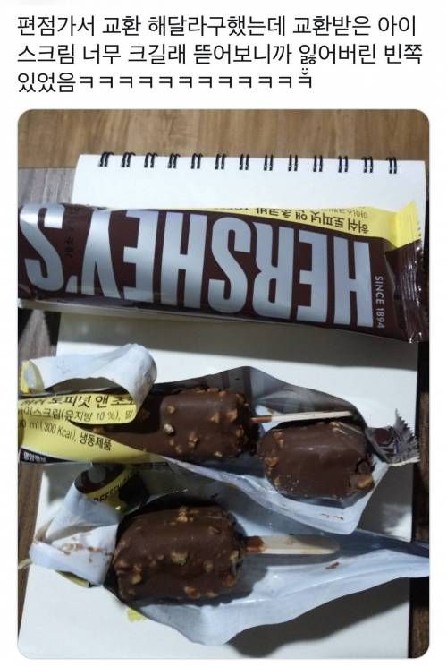 아이스크림 샀는데 반쪽이없음