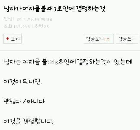 남자가 여자를 볼 때 3초 안에 결정하는 것