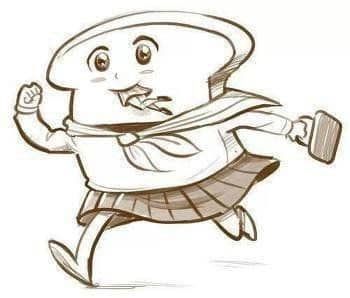 식빵물고 등교길 달려가는 소녀