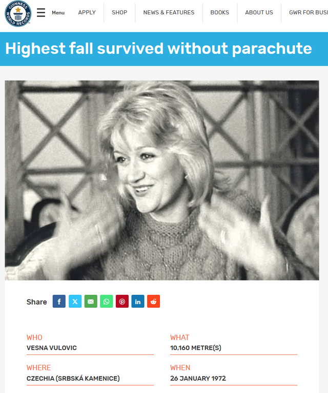 낙하산 없이 10,160m 상공에서 추락을 견뎌낸 여성.mp4