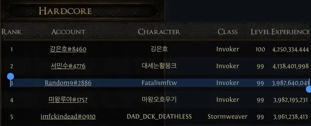 머스크가 올린 POE2 랭크자랑