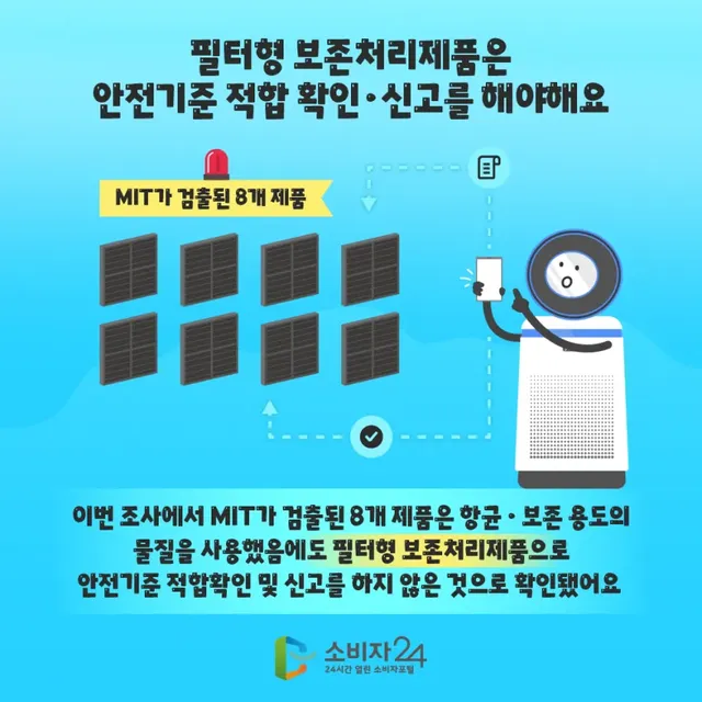 한국소비자원이 발표한, 공기청정기 필터 42종의 안전성 결과