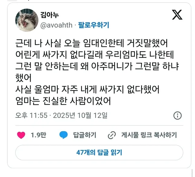 나 사실 오늘 임대인한테 거짓말했어