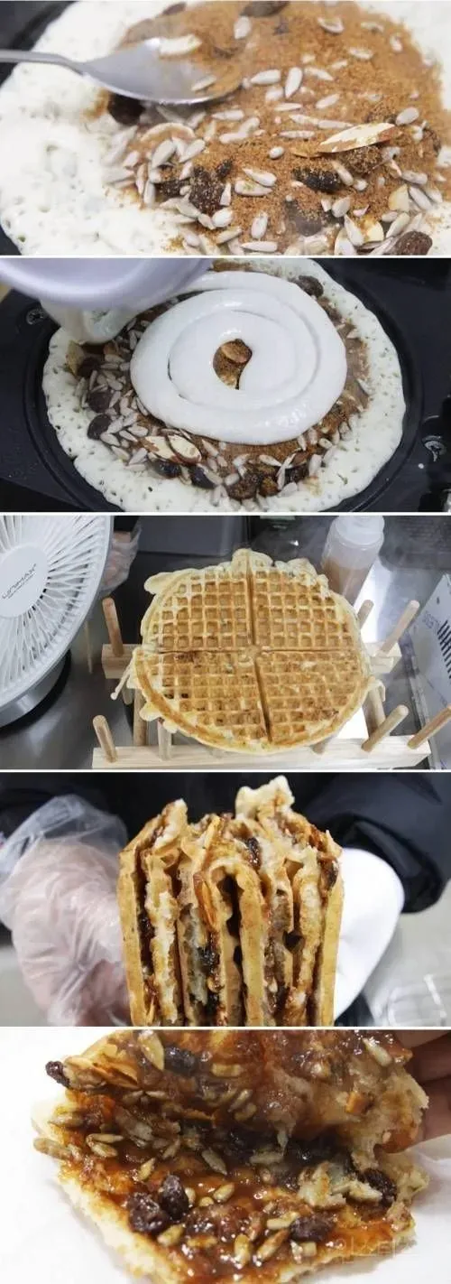 와플 반죽에 호떡 재료를 넣어서 구우면