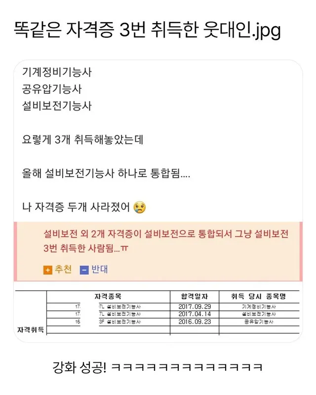 똑같은 자격증 3번이나 취득한 사람