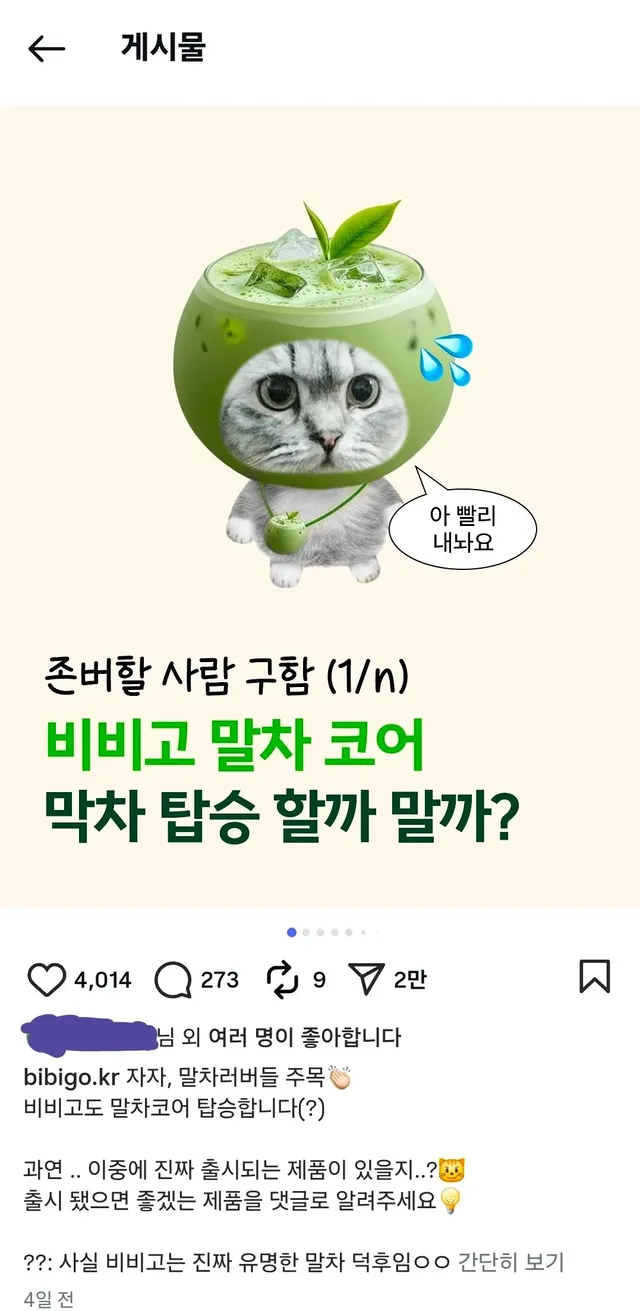 비비고에서 새로 출시할 제품 골라보라는데