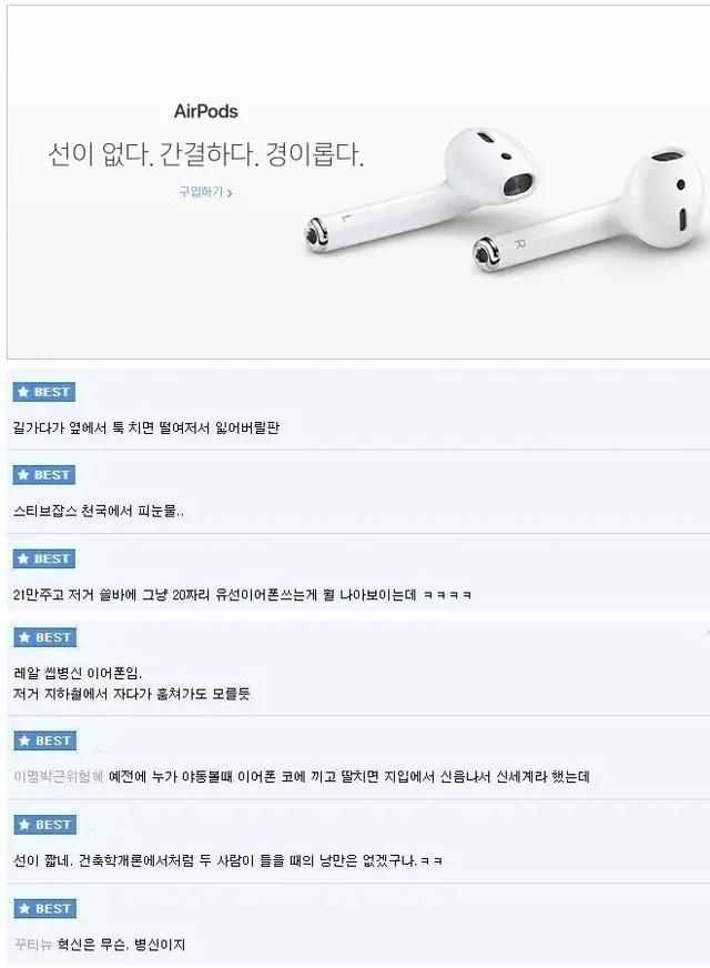 에어팟 출시 초기 반응.