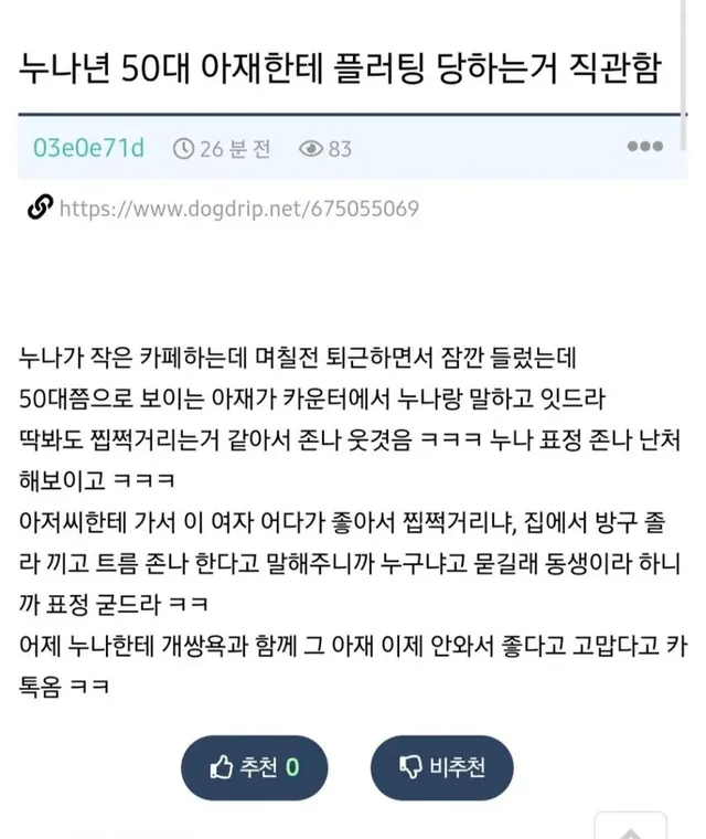 누나한테 찝적거리는 50대 아재 퇴치한 개드리퍼