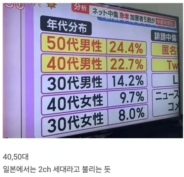 일본에서 악플을 가장 많이 다는 세대