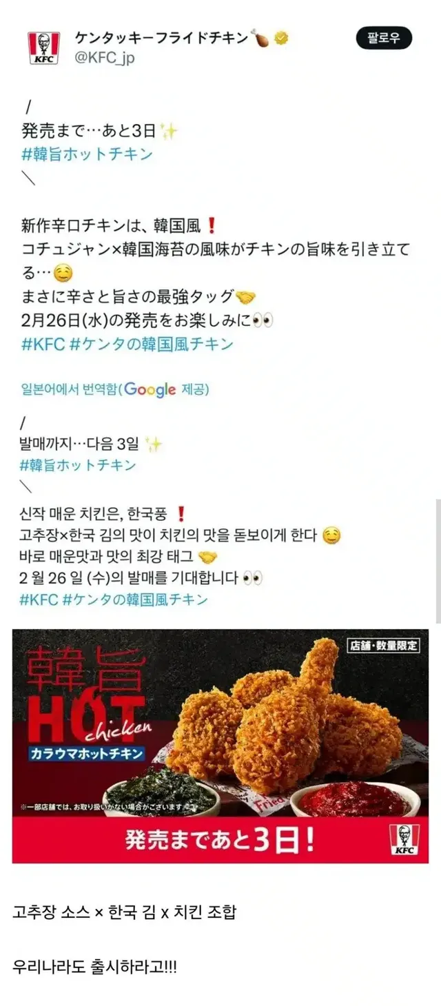 한국엔 없는 한국치킨