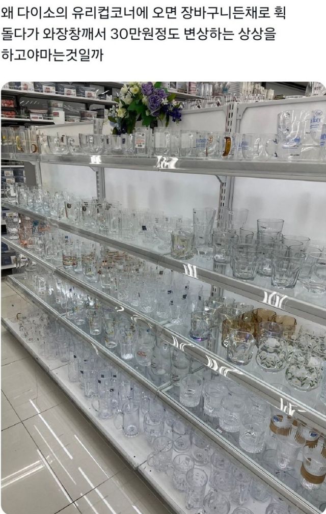 다이소 유리컵 코너 지날갈 때 드는 생각