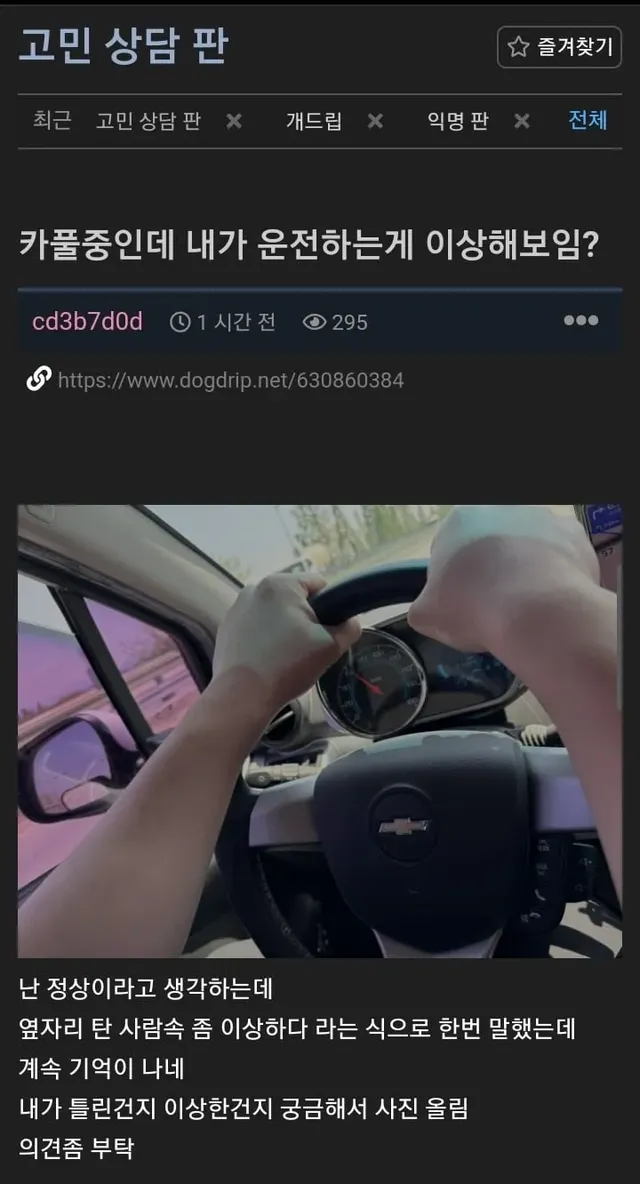 운전 이상하게 하는지 물어 보는 개붕이