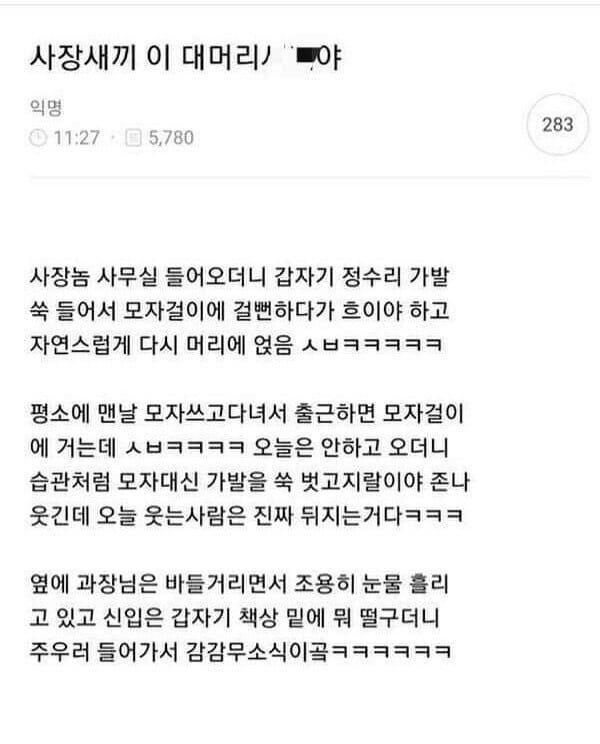 사장 이 대머리 ㅅㄲ야