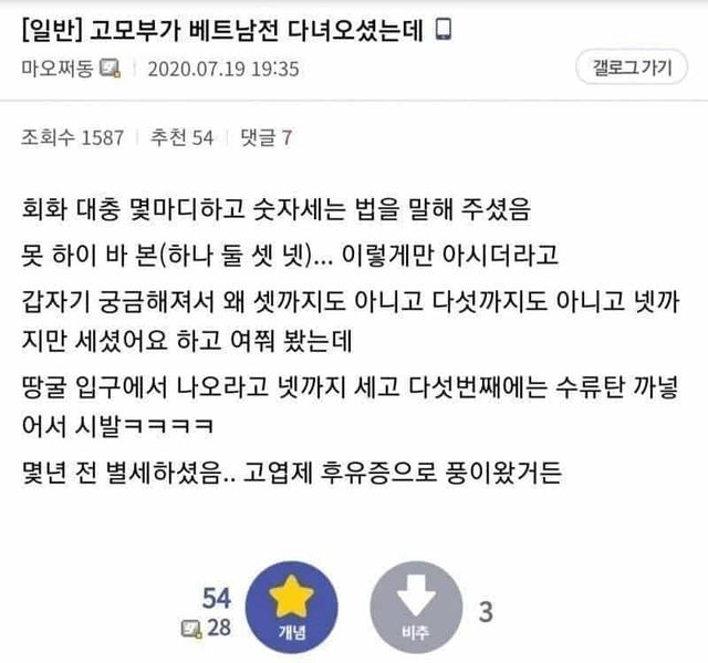 고모부가 베트남어로 넷까지만 아시던 이유