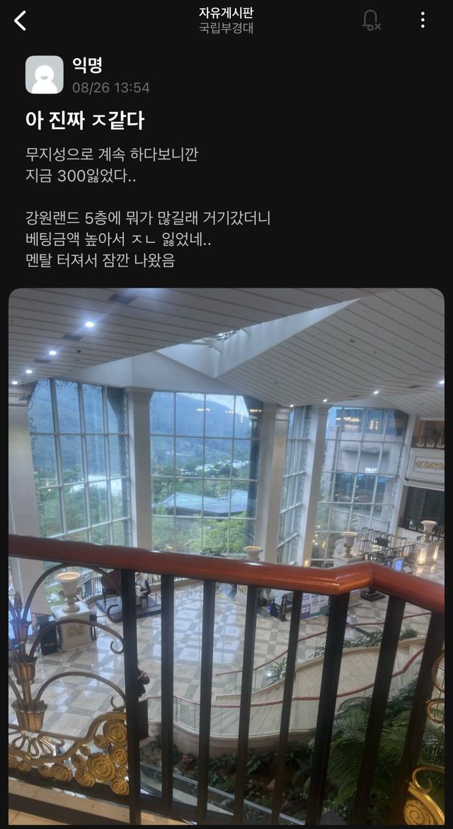 강원랜드 갔다가 돈을 딴 대학생의 최후ㄷㄷ