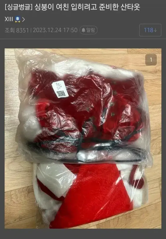 싱글벙글 싱붕이 여친 입히려고 준비한 산타옷.jpg