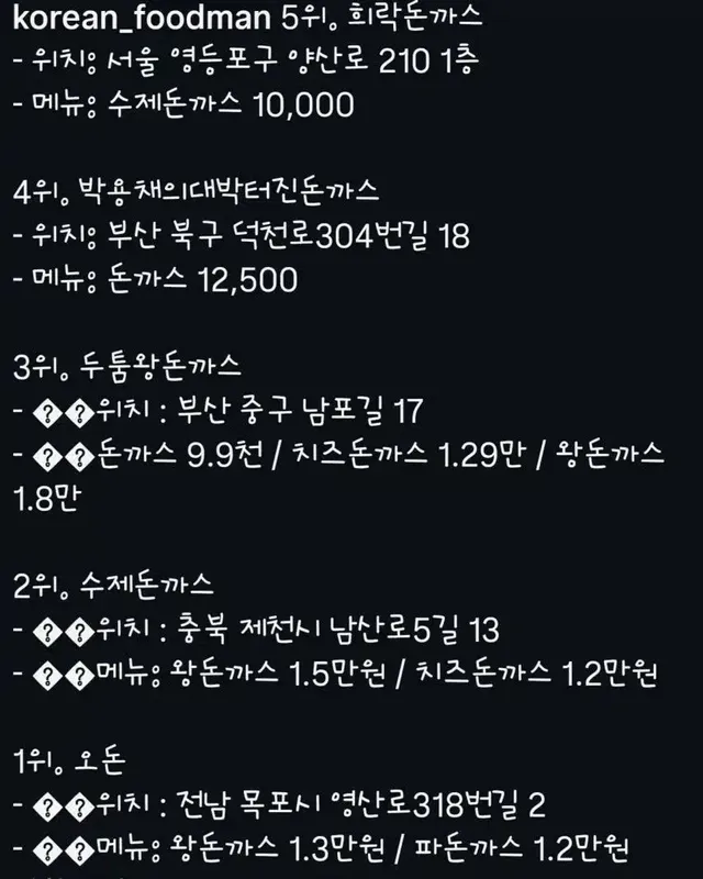 왕돈까스 베스트5