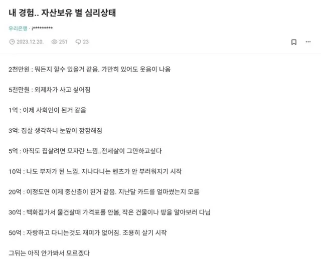 50억까지 자산보유별 심리상태