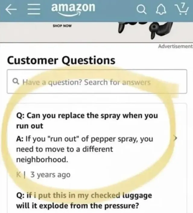 아마존 호신용품 판매자의 현답