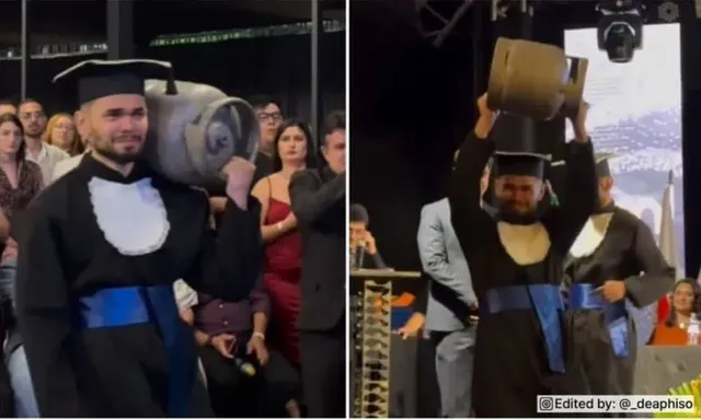 가스통을 들고 졸업식에 온 남자