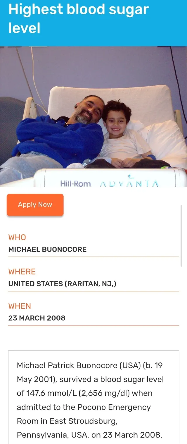 기네스북에 등재된 최고 혈당 수치 찍은 사람
