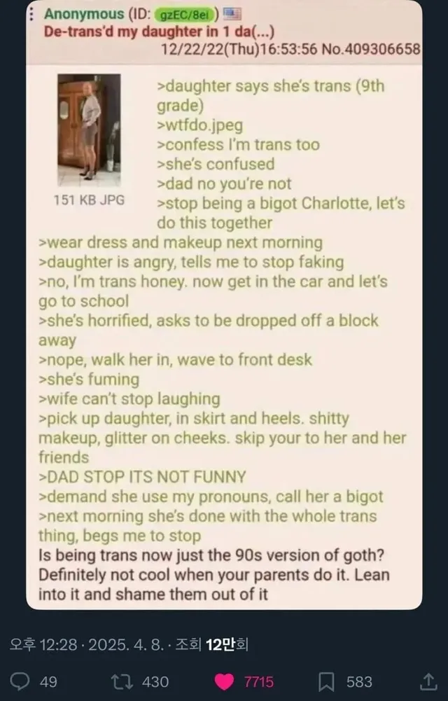 딸이 트랜스젠더를 포기한 이유