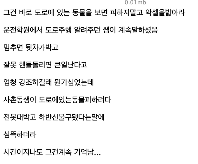 운전학원 도로연수중 계속 강조한것
