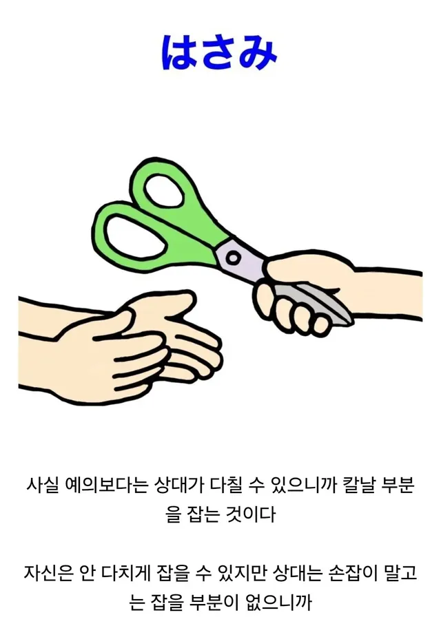 상대에게 위험한 물건을 줄 때의 예절