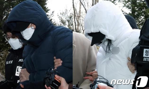 초등학교 5학년 아들을 학대해 숨지게 한 혐의로 체포된 계모와 친부가 10일 오후 구속 전 피의자 심문(영장실질심사)를 받기 위해 인천지방법원에 출석하고 있다. 2023.2.10/뉴스1 ⓒ News1 정진욱 기자