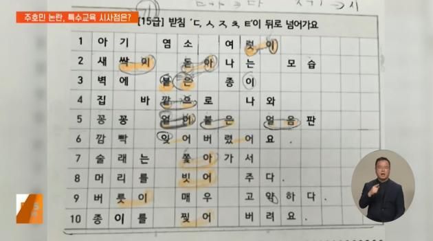 주호민에게 아동학대 혐의로 고소당한 특수교사가 실제 수업에서 사용했던 학습지. (EBS뉴스 갈무리)