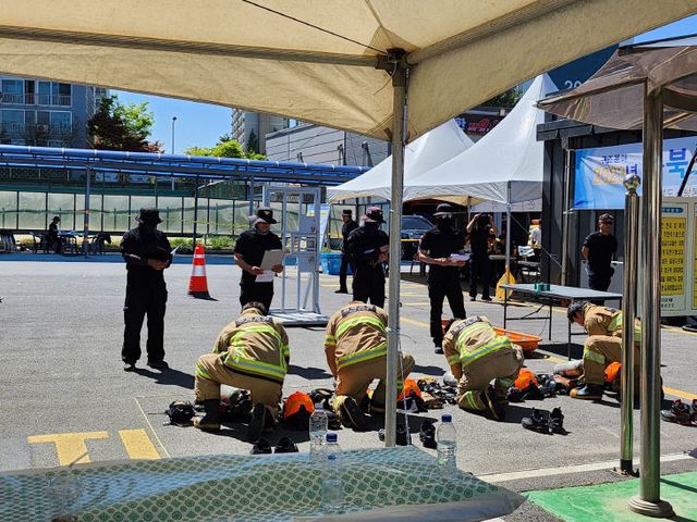 괴산소방서, 충북소방기술경연대회 구조전술분야 평가 사진