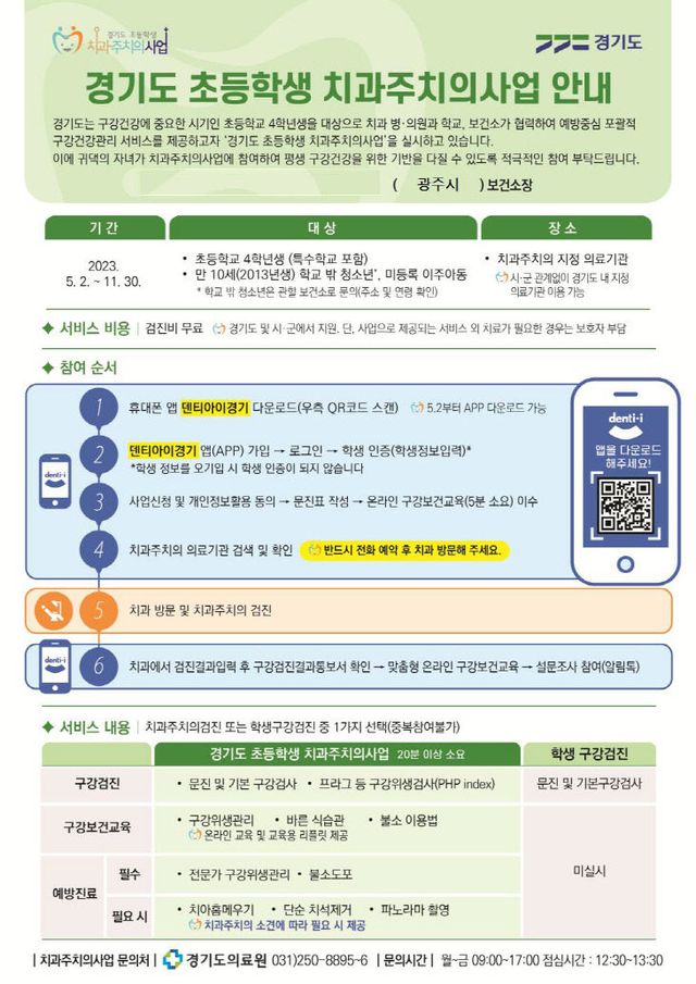 광주시, 11월까지 초등4년 3300명에‘치과주치의 사업’시행(1)