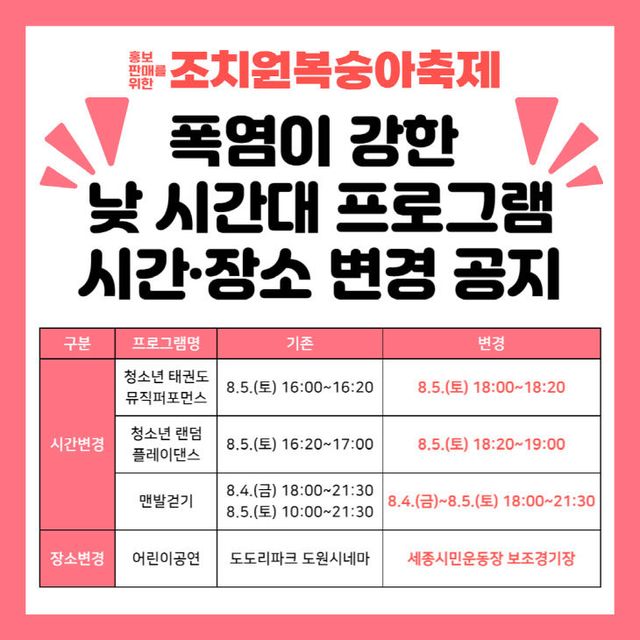 붙임1. 조치원복숭아축제_폭염이 강한 낮 시간대