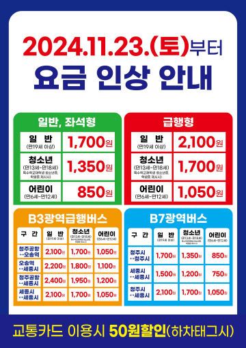 02-1 청주시 시내버스 요금 100~200원 인상