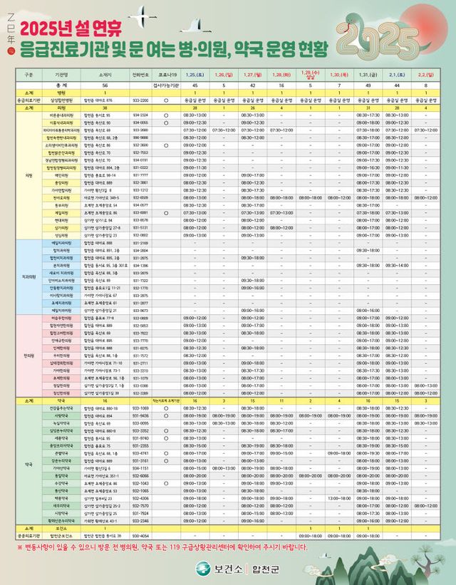 합천군, 2025년 설 연휴 응급진료체계 운영