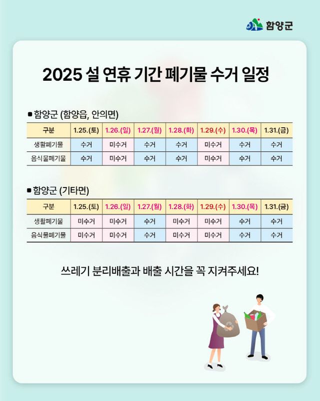 설 연휴 쓰레기 수거 일정