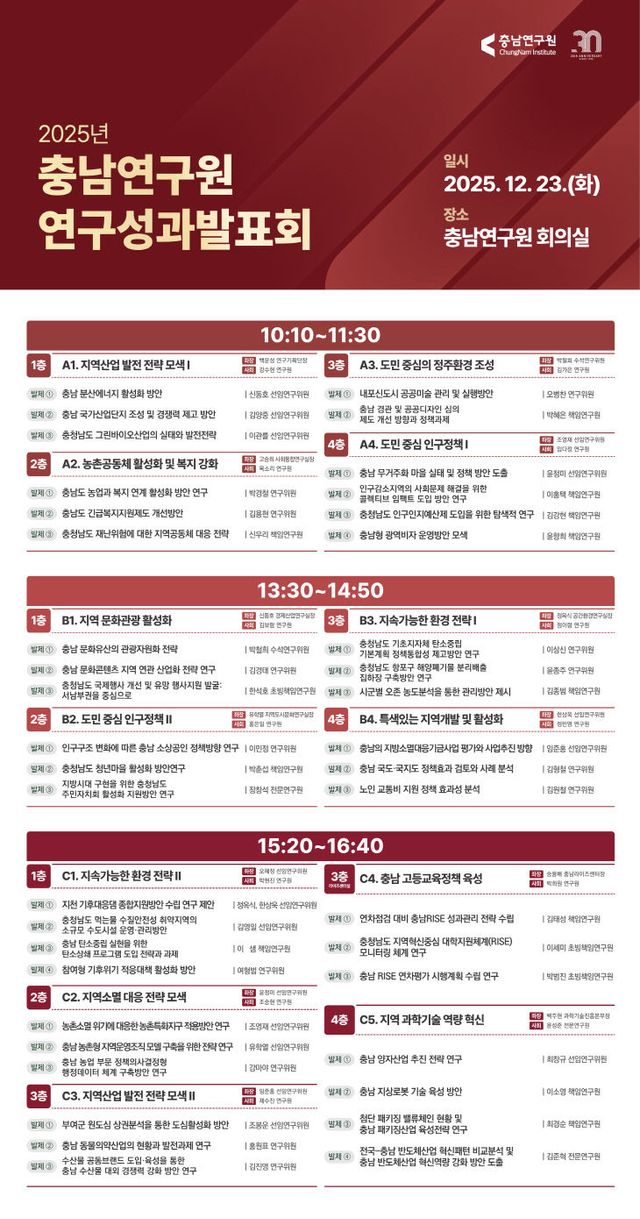2025년 충남연구원 연구성과발표회 포스터